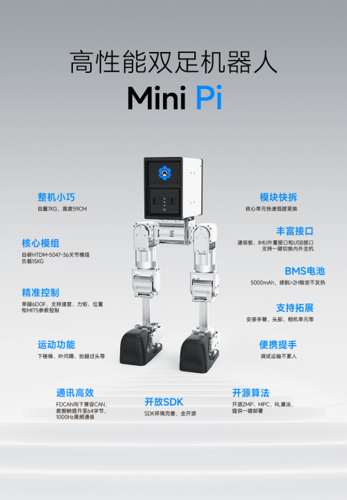 高擎机电Mini Pi 双足机器人上线京东 小体积大能量为开发者打造创新载体